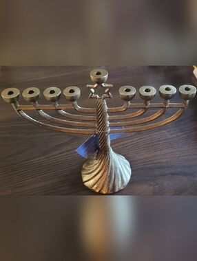 Ornate Gold Menorah Hanukkah Candle Holder - Decorative Home Accent